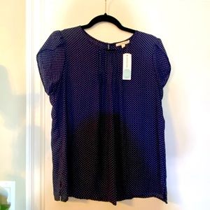 Brand new blue and white polka dot top size large